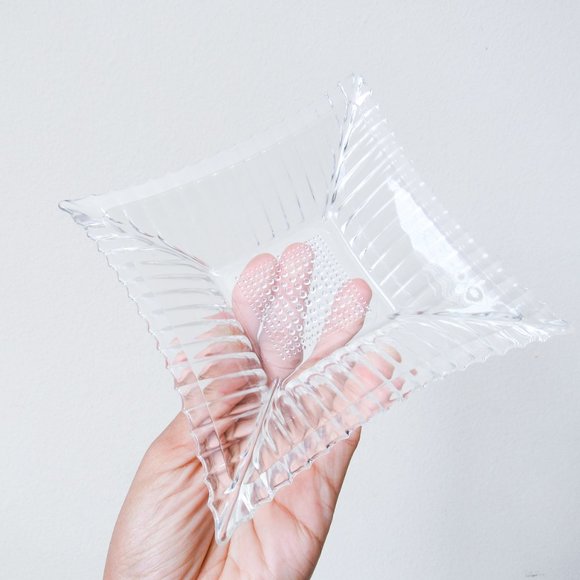 Pretty Vintage Clear Glass Dish Decorative Tray Jewelry Catch Square Art Deco - Picture 1 of 7